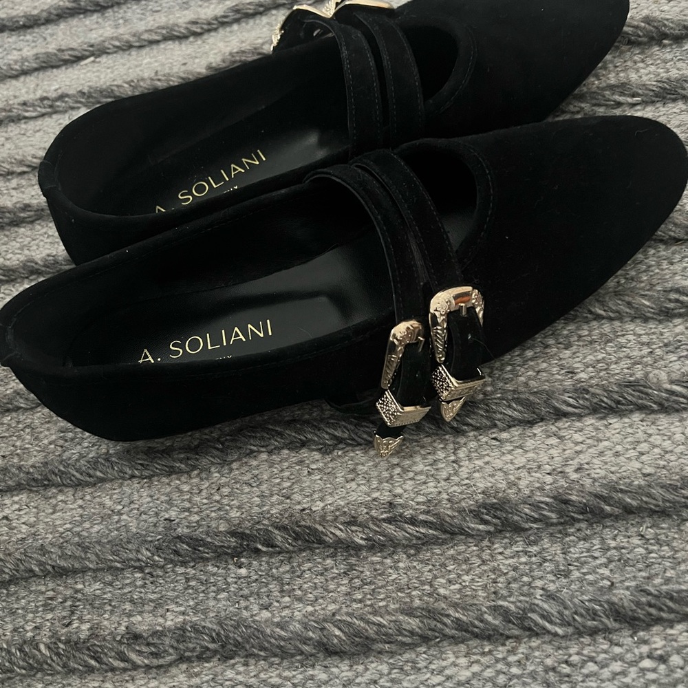 A. Soliani Como 2 buckle suede flats. Worn once!